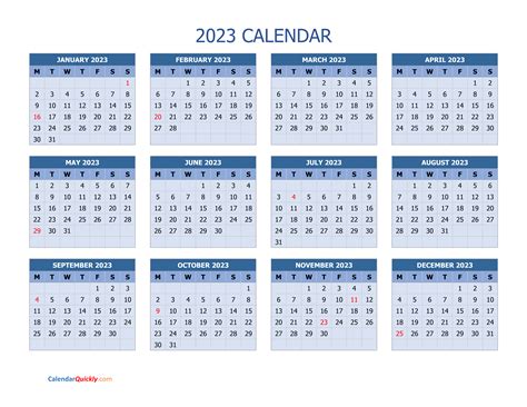 monday to sunday 2023 calendar